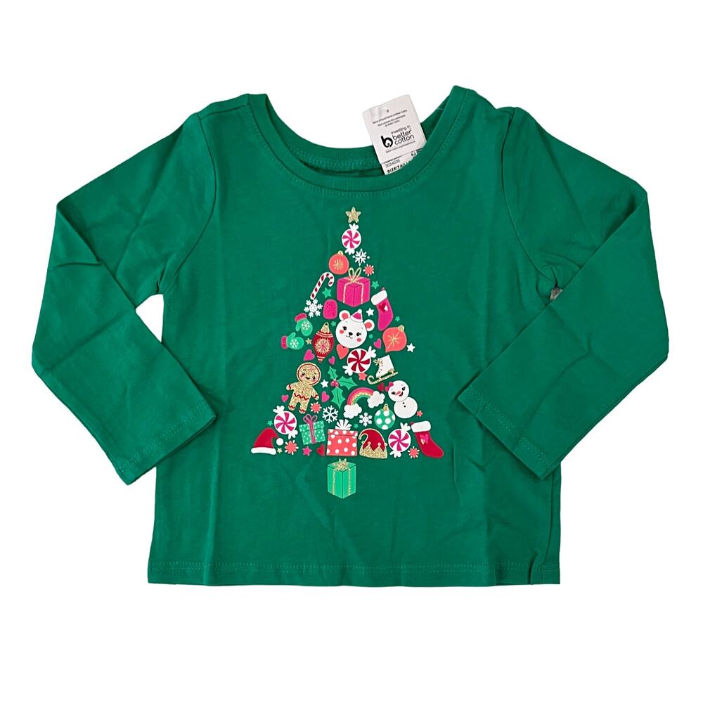 NWT Children's Place Girls' Green W/Christmas Tree Graphic Tee - SIZE 12-18M